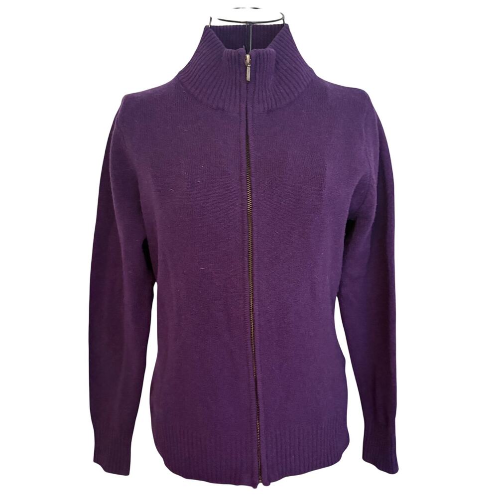 WoolOvers Purple 100% New Wool Zip Cardigan Sweater Minimalist Goth Preppy  Cozy
